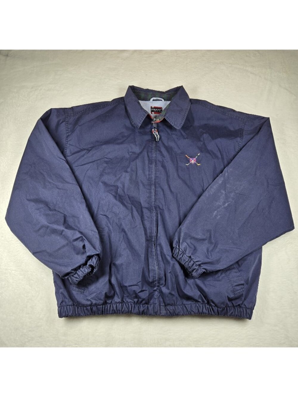 VTG Bugle Boy Bomber Jacket Men Large Blue Softshell Full Zip Harrington Dad 90s